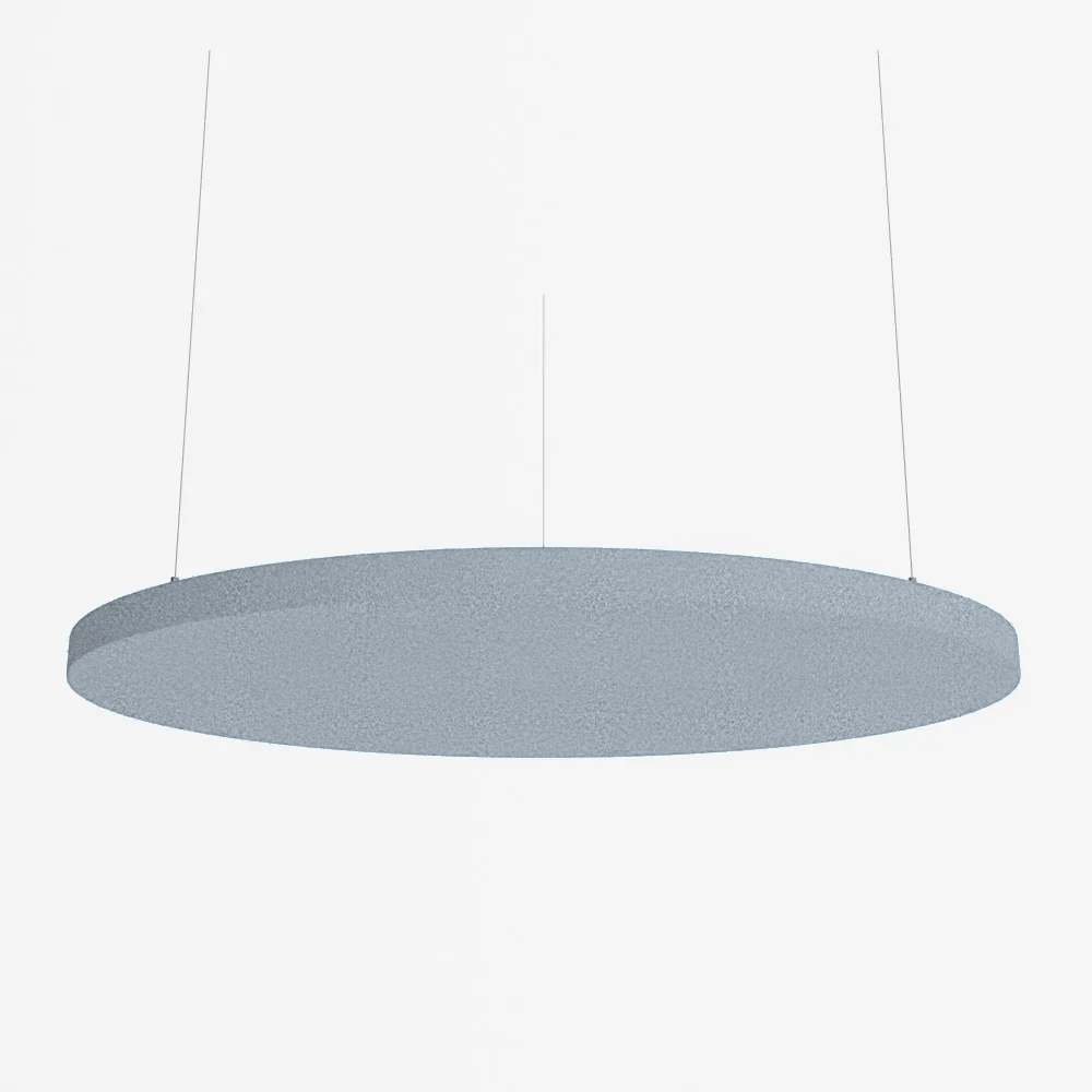 SilentSpace Raft Circle acoustic ceiling baffle in pale blue-grey felt