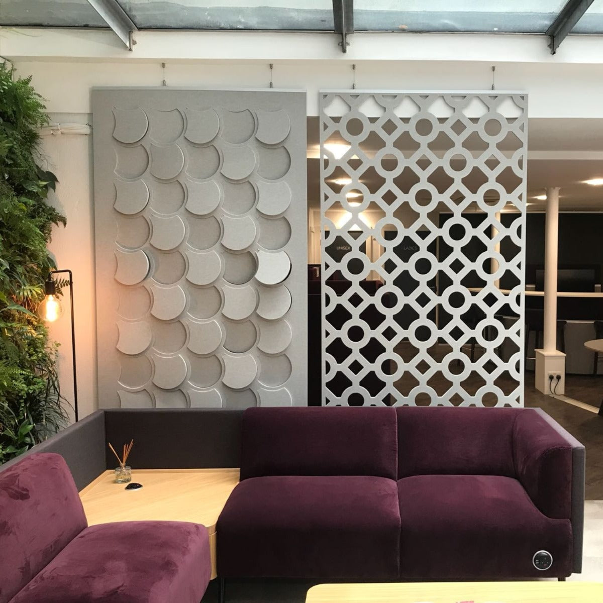 Autex Cascade hanging acoustic screens in open plan office