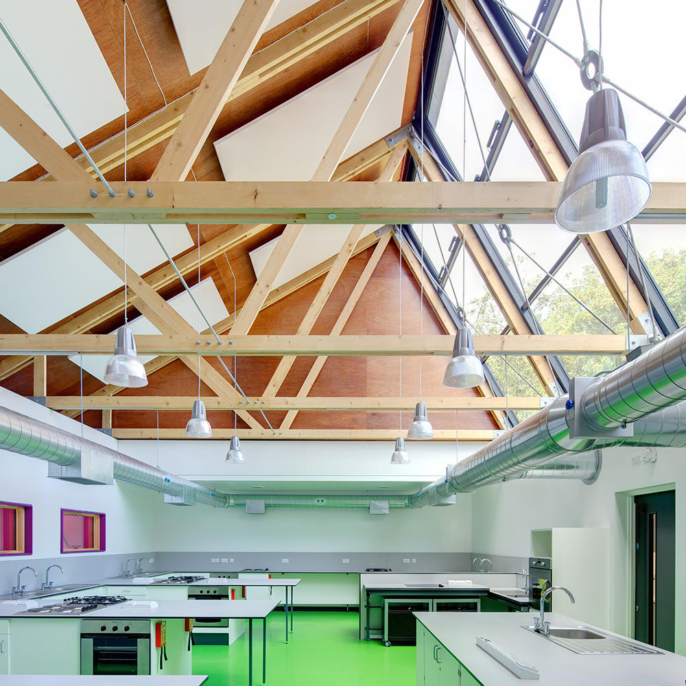 Ecophon Solo Square acoustic ceiling raft in a coloured finish