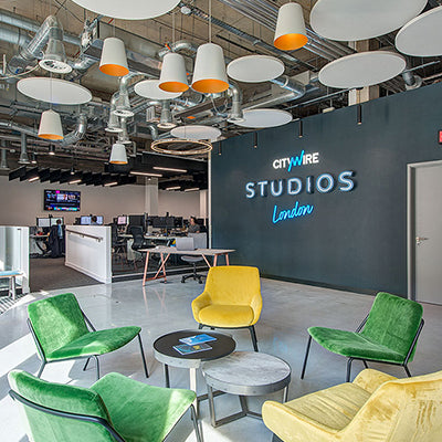 Open plan office with acoustic treatment